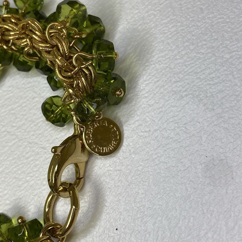 Roberta Chiarella Green Crystal Dangle Beaded Bracelet Gold Tone - Picture 2 of 7